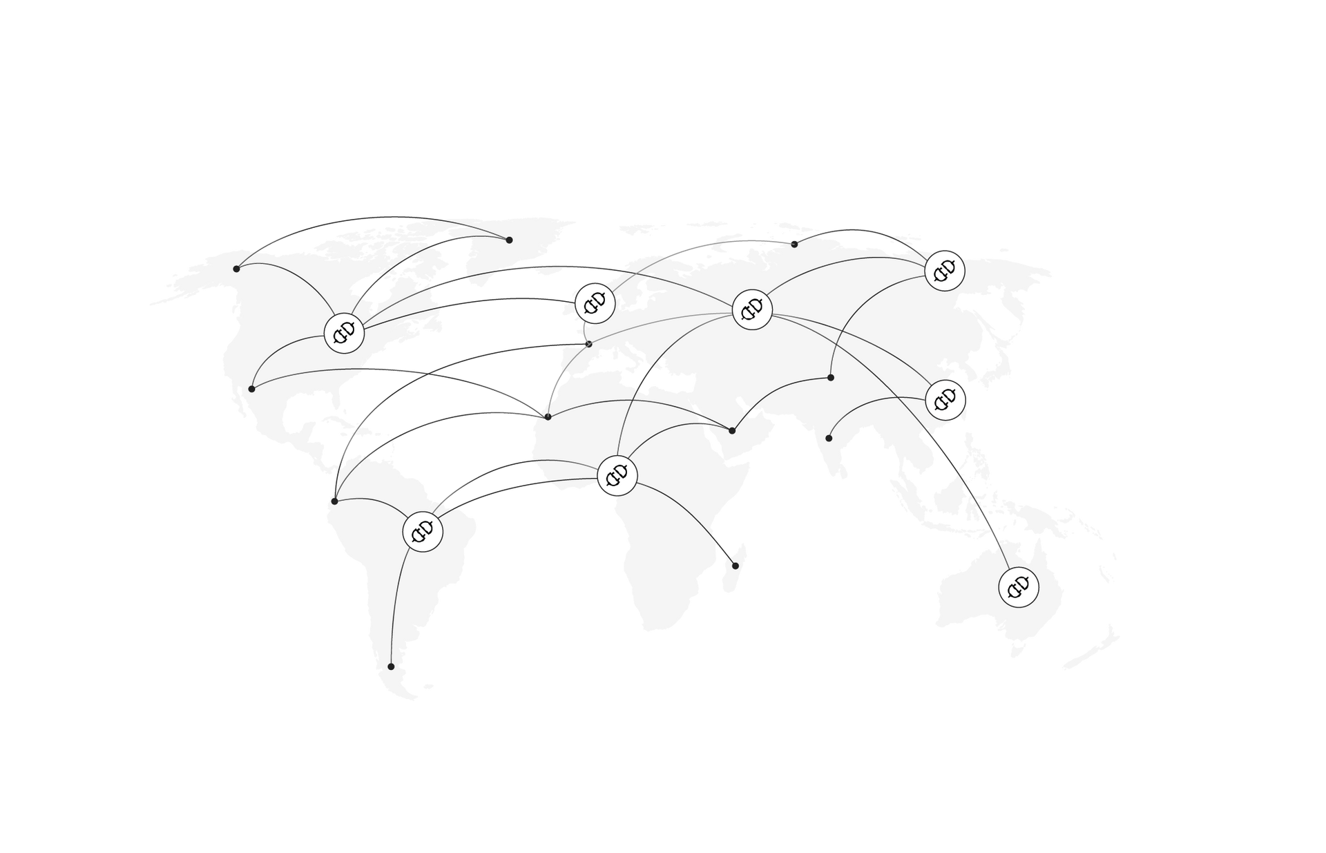 World map with lines connecting countries